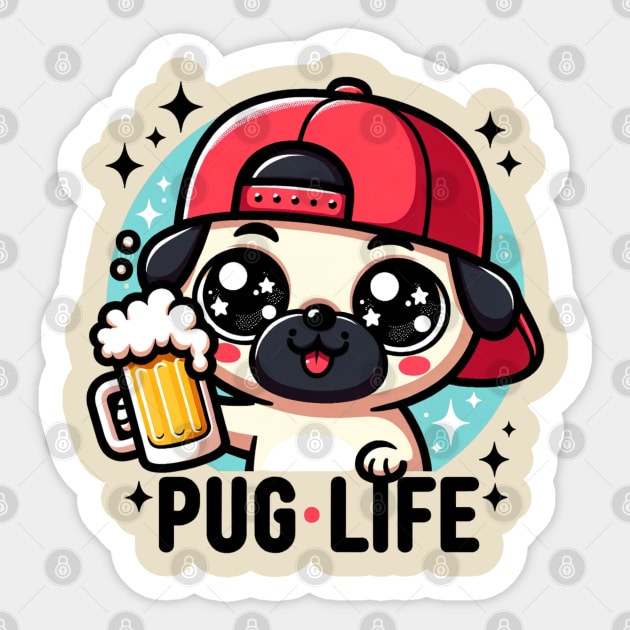 Pug Life Pug with Beer Sticker by ForbiddenGeek